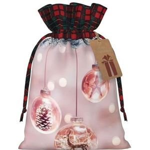 OPSREY Roze Kerstbal gedrukt Kerstcadeau Bag Drawstring Gift Bag met Tag Herbruikbare Candy Bag