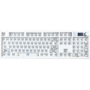 QPSJXN GMK104 DIY hot-swappable mechanisch toetsenbord met RGB-achtergrondverlichting en verbindingshouder in 3 Via-modus (wit)