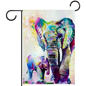 aquarel olifant Tuinvlag 12x18 inch,Kleine tuinvlaggen dubbelzijdig verticale banner buitendecoratie