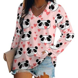Panda Heart vrouwen casual lange mouw T-shirts V-hals gedrukte grafische blouses Tee Tops 4XL