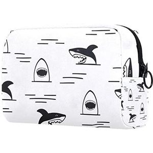 Zwarte Shark Print Travel Cosmetische Tas voor Vrouwen en Meisjes, Kleine Make-up Tas Rits Pouch Toiletry Organizer, Meerkleurig, 18.5x7.5x13cm/7.3x3x5.1in, Mode