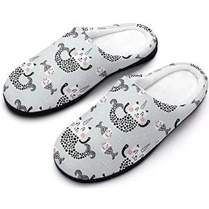 Leuke Eenhoorn Zeemeermin Kat Katoenen Slippers Voor Vrouwen Warme Anti-Slip Rubber Zool Huisschoenen Voor Indoor Hotel 9-10 (40-41)