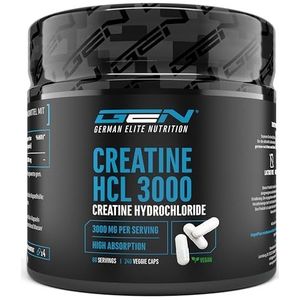 Creatine HCL - 240 veganistische capsules - Hoog gedoseerd met 3000 mg - Pure Creatine Hydrochloride - Hoge Opname - Hoog