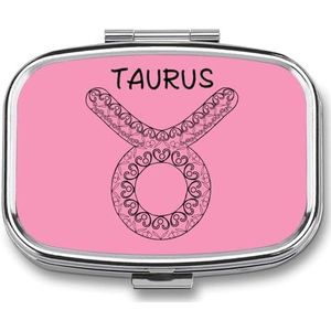 Taurus Constellation Kleine pillendoosorganizer, 2 vaks medicijnetui met spiegel voor zakportemonnee, reizen