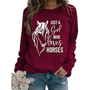 Just A Girl Who Loves Horses Sweatshirt Women Crew Neck Equestrian Horses Sayings Funny Pullovers Horse Lover Gifts