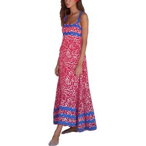 Dames zomer maxi-jurk casual boho mouwloze spaghettibandjes gesmokte lange strandzonjurken(Color:Blue Red B,Size:Large)