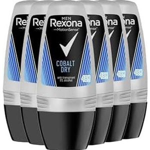 Rexona Men Men Maximum Protection Deo Roll-On Cobalt Dry Anti-transpirant met bescherming tegen sterk zweten en lichaamsgeur, 50 ml, 6 stuks