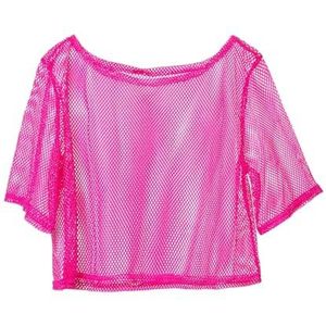 Joberio Visnetshirt, Visnetshirt Dames | Mesh visnettop | Visnettop voor dames, jaren '80 visnetshirt met korte mouwen, neon off-shoulder top