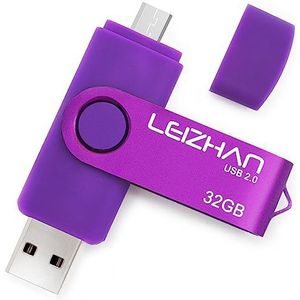 LEIZHAN USB Stick 32GB Micro 2-in-1 OTG Flash Drive Pen Drive voor Micro telefoon pc (32GB, Purper)