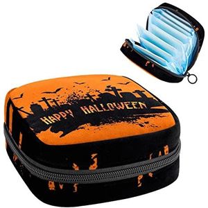Halloween achtergrond (10) Periode Pouch Draagbaar, Tampon opbergtas voor maandverband, Meerkleurig, 4.7x6.6x6.6 in/12x17x17 cm