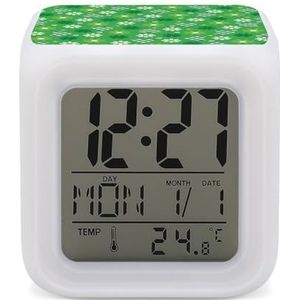 Groene Harten Klaver En Bloemen Digitale Wekker voor Slaapkamer Datum Kalender Temperatuur 7 Kleuren LED Display