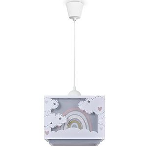 Paco Home Kinderkamer Plafondlamp Hanglamp Lampenkap Stof Regenboog Ster Leeuw Dino Maan E27 Met Textielkabel, Soort lamp:Hanglamp - Type 6, Kleur:Grijs