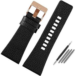 YingYou Echt Lederen Horlogeband Compatibel Met Diesel DZ7396DZ1206 DZ1399 DZ1405 Horlogeband Litchi Grain 22 24 26 27 28 30 32 34mm Band Armband(Color:Black rose gold,Size:26mm)