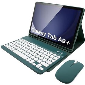 Toetsenbordhoes Voor Samsung Galaxy Tab A9 Plus/A9+ 5G 11 Inch (SM-X210/X216/X218), Afneembaar Bluetooth-Toetsenbord, Potloodhouder,Deep green