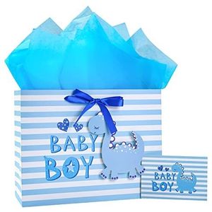 Loveinside Baby Boy Gift Bag Blauw Dinosaurus Ontwerp met Tissue Papier en Wenskaart voor Baby Shower, Nieuwe Ouders en Meer - 13 ""x 10"" x 5"", 1 Stks