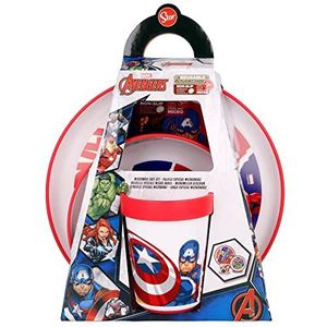 Herbruikbaar, antislip kinderservies met tweekleurige siliconen basis, bestaande uit bord, schaal en beker van Avengers - Avengers Comic Heroes