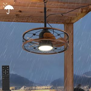 Buiten Plafondventilator met Licht IP65 Impermeable Dimbare Plafondlamp met Afstandsbediening Retro Slaapkamer Ventilator Plafondlamp Vintage Kooi Plafondlamp met Ventilator voor Woonkamer Keuken
