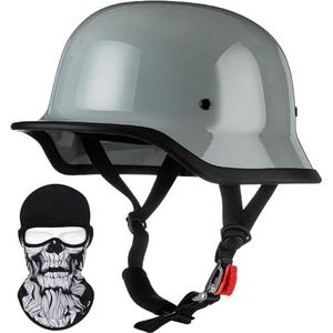Duitse Motorfiets Half Shell Helm, Retro Half Shell Helm, Jet Helm met Vizier, Snelsluiting voor Cruiser, Chopper, Biker, Bromfiets, DOT/ECE Goedkeuring N,M=54-57CM