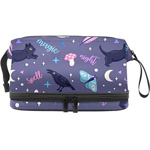 Grote capaciteit reizen cosmetische tas,Dieren Paars,Make-up tas,Waterdichte make-up tas Organizer, Meerkleurig, 27x15x14 cm/10.6x5.9x5.5 in