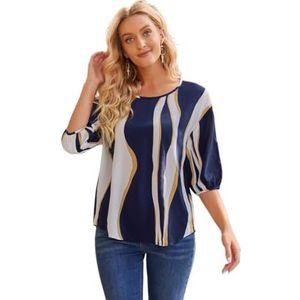 dames topjes Colorblock-blouse met lantaarnmouwen (Color : Multicolore, Size : 2XL)