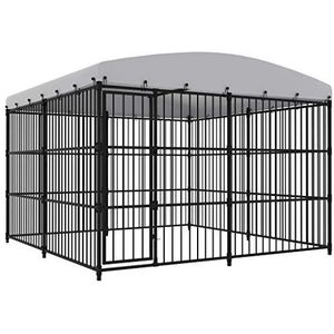 QIONGHA Outdoor kennel voor honden, omheining voor honden, kooi voor honden, grote honden, outdoor honden, met dak, 300 x 300 x 210 cm