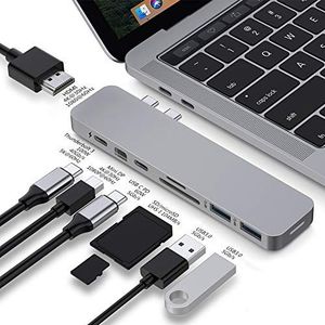 Hyper Drive PRO Hub - USB C Adapter Voor Apple Macbook Pro - 8in2 Multiport [HDMI, 2X USB-C, 2X Usb3.1, Mini Displayport Micro SD/Kaart] Space Gray