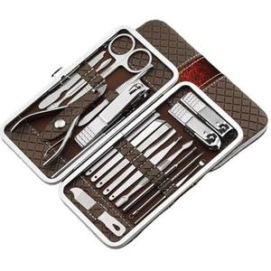Manicureset, nagelknipperset, Verpakking van 18 roestvrijstalen, veelkleurige manicure- en pedicurenagelknippers(Bruin)