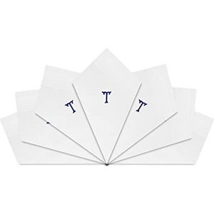 Warwick & Vance 7 Pack van Heren/Heren Witte Satijn Omzoomde Zakdoeken Met Blauw Geborduurde Initialen, T, 40cm x 40cm