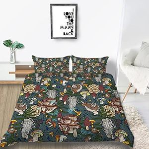 GKLLXC Dekbedovertrek Set 220 X 240 Cm Cartoon Kleurrijke Paddestoel 3D-Printpatroon Gedrukt Dekbedsets Zacht 3 Stuks Op Ware Grootte Met 2 Kussenslopen Rits Zacht Lichtgewicht Microvezel - Gemakkeli