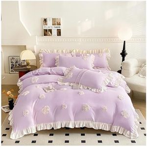 Kanten rand beddengoed dekbedovertrek, Prinsessenkanten ruches bloemen borduurwerk beddengoedset dekbedovertrek kussenslopen veelkleurig meerdere maten verpakking van 3(Bronze,200x230cm 3 pcs)