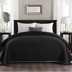 WOLTU Bedsprei Dekbedovertrek 220x240cm in Polyester,Sprei Zacht met gewatteerd,Zwart BWP5018sz03