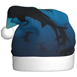 LAMAME Hammerhead haaien gedrukt kerstmuts vakantie partij decoratie hoed pluche kerstmuts