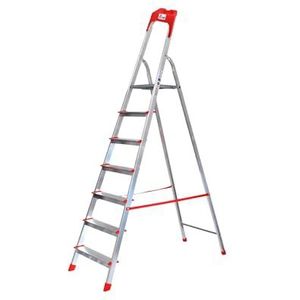 Huishoudladder KASART – telescopische ladder van licht en veilig aluminium met brede treeplank van verzinkt staal, ladder van aluminium, 7 treden, gemaakt in Italië, hoogte 212 cm en maximale