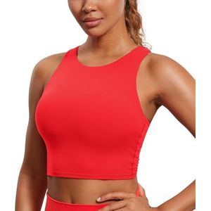 CRZ YOGA Dames Butterluxe Racerback Sport BH Gepolstert Ohne Bügel Crop Tops Longline Yoga Tank Top Fitness Sport BH Diep rood S