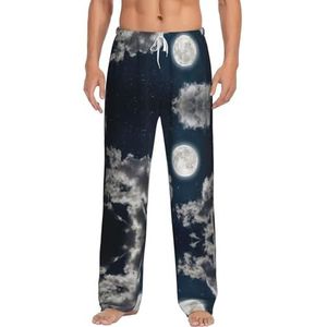Night Sky Full Moon Heren Lange Lounge Wear Broek Nachtkleding Pyjama Bottoms Nachtkleding Nachtkleding Met Zakken En Trekkoord, Wit, S
