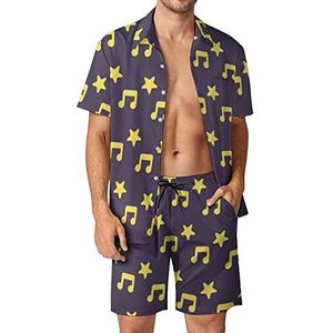 Gele muziek en ster Hawaiiaanse sets voor mannen button down korte mouw trainingspak strand outfits 2XL