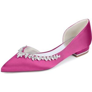 KYEGLO Satijnen Platte Damesschoenen Met Gesloten Neus - Puntige Instapschoenen Voor Bruidsmeisjes Met Strass-Steentjes Voor Feestjes, Bruiloften En Cadeaus Voor Vrouwen,Rose,36 EU