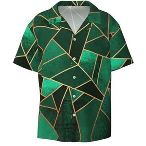 OdDdot Zwart en Goud Geometrische Print Heren Jurk Shirts Atletische Slim Fit Korte Mouw Casual Business Button Down Shirt, Zwart, XL