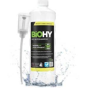BiOHY Auto shampoo (1 Liter Fles) + doseerder | Bio autoreiniger beschermt lak tegen vuil van buitenaf effectief reinigingsmiddel | geschikt voor hogedrukreinigers (KFZ Autoshampoo)