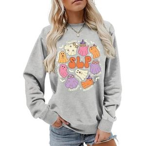 MLZHAN Cognition Social Voice SLP Halloween Ghosts Sweatshirt Vrouwen Gift Herfst Lange Mouw Shirts Harajuku Losse Pullover Tops (L, Grijs), Grijs, L
