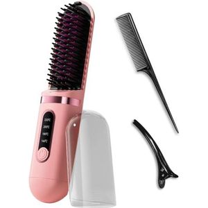 Draagbare draadloze stijltang met stofkap en display, 4 temperaturen van 160 °C tot 220 °C, keramische technologie MCH, 3D-gecodeerde kamtanden, geschikt voor glad en krullend haar (roze)