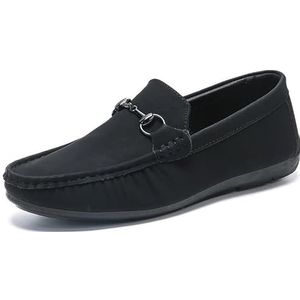 Loafers for heren, ronde neus, PU-lederen loafers, antislip, lichtgewicht, flexibel, mode-instapper (Color : Black, Size : 43 EU)