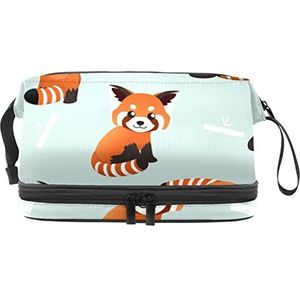 Multifunctionele opslag reizen cosmetische tas met handvat,Schattig oranje Panda bamboe patroon,Grote capaciteit reizen cosmetische tas, Meerkleurig, 27x15x14 cm/10.6x5.9x5.5 in