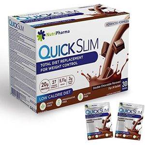 Quick Slim Meal Replacement Shake for Weight Loss, 30 Servings, 20g Protein, 27 Vitamins & Minerals, Dietary Fiber, Low Carb, Gluten Free (Double Chocolate)