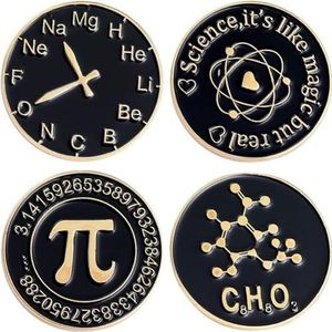 Zwarte Cirkel Brief Pins Wetenschap Chemie Klok Molecuul Legering Broche Badge Punk Reversspeldjes Voor Kleding Tas, 1.10inch/2.8cm