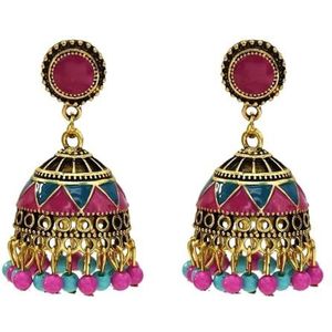 Etnische klassieke kleurrijke kralen oorbellen handgemaakte dames zigeuner India oorbellen vintage sieraden (Color : Rood)
