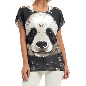 Leuke zwarte panda dames korte vleermuismouwen shirt ronde hals T-shirts losse tops voor meisjes, Patroon, L