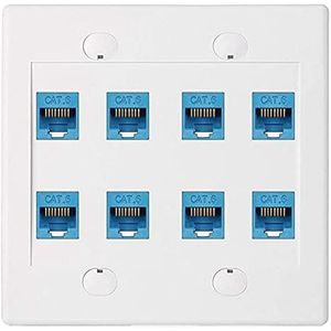 Frefgikty Ethernet-wandplaat 8-poorts - dubbele Cat6 RJ45 jack netwerkkabel frontplaat vrouwelijk naar vrouwelijk - blauw