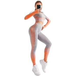 Legging Vrouwen Sexy Push Up Hoge Taille Leggings Gym Activewear Naadloze Legging Breien Training Femme Jegging Panty (Color : OrangeSet, Size : M)