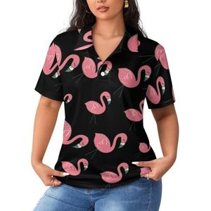 Roze flamingo dames poloshirts met korte mouwen casual T-shirts met kraag golfshirts sport blouses tops 2XL